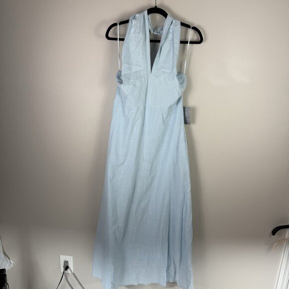 Petal & Pup Betsy Halter Neck Maxi Dress Pale Blue Cotton L Wedding Summer - Picture 3 of 10